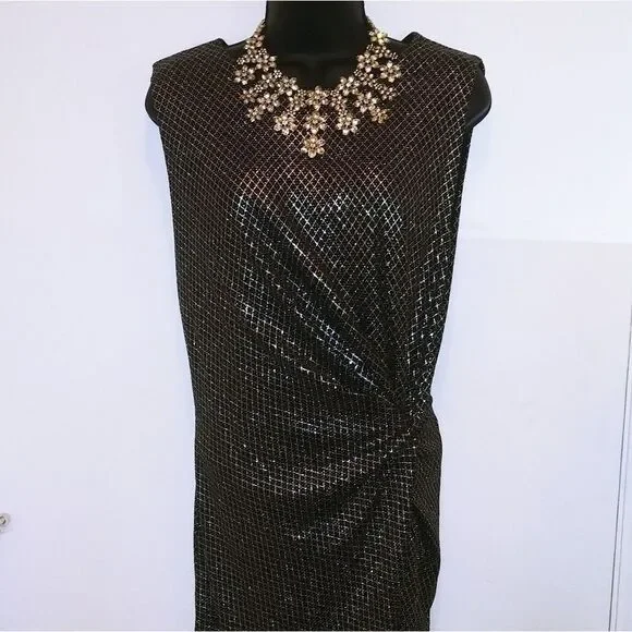 Tahari Sheath Dress Black/Gold Side Knot Sleeveless nwot - Picture 2 of 13